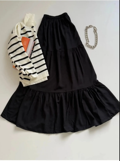 Viskon Üç Katlı Etek