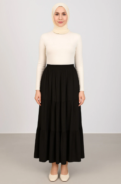 Viskon Üç Katlı Etek